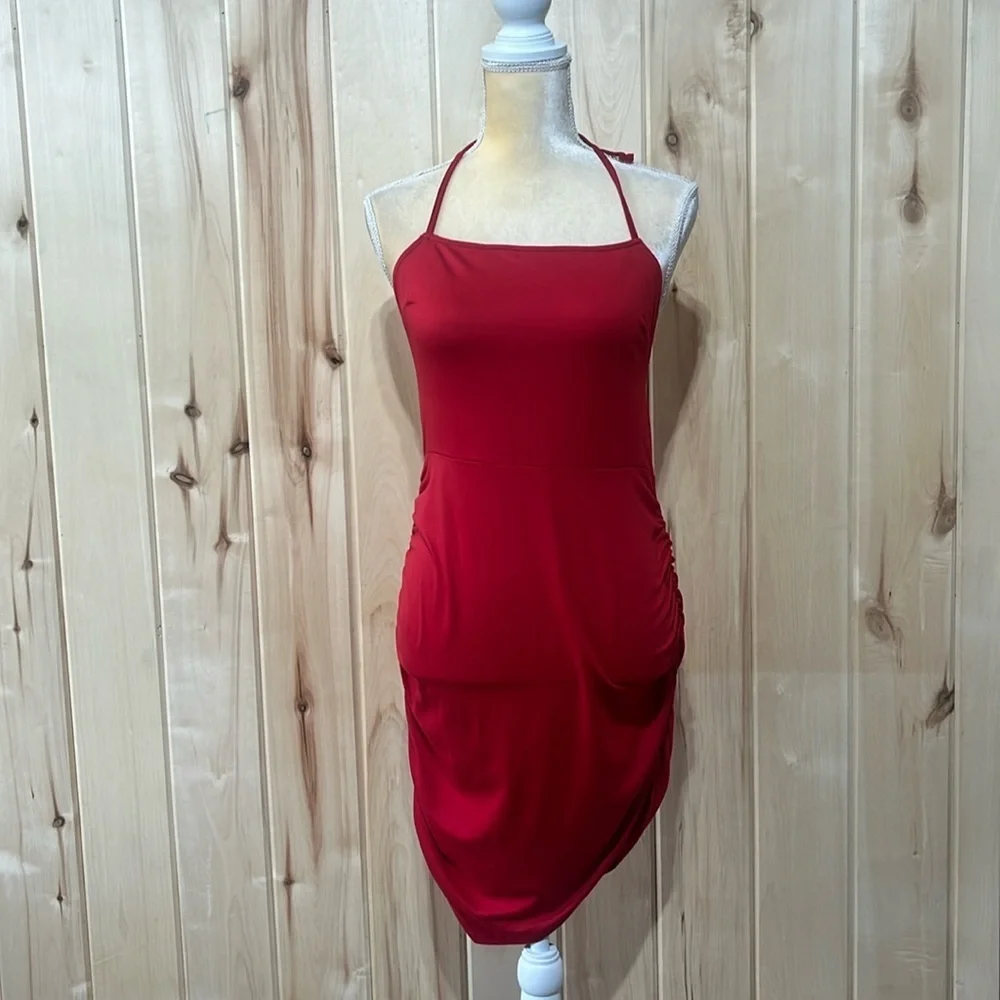 NWT Hutch by Anthropologie Red Ruched Open Back Mini Dress Size M‎ - Picture 4 of 9